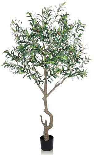 Albero di ulivo finto da 1,8 m, ulivo artificiale per interni con foglie verdi e grandi frutti, ulivo finto per la decorazione della casa all'interno, albero finto alto per ufficio, soggiorno, camera