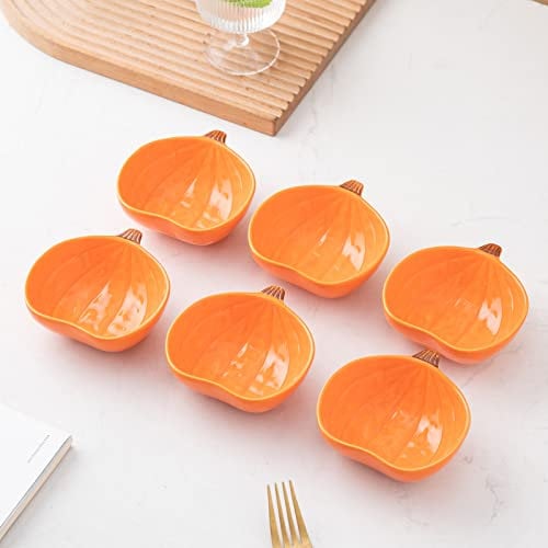 Diskary Ramequin Porcelaine de Citrouille Ensemble de 6, 170ML Pots à Sauce pour Dessert, Pudding, Ramequins, Soufflé, Crème Brûlée, Halloween Bol de Fruits Allant au four (Orange)