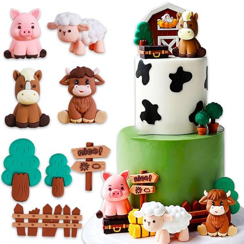 JeVenis Bauernhof Tortendekoration Bauernhof Geburtstag Deko Bauernhof Tortendeko Tier Kuchen Deko Kuh Schwein Schafe Geburtstag Dekoration