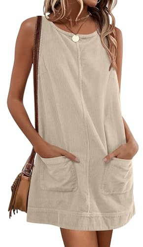 Caracilia Womens Corduroy Dress,Sleeveless Overalls,Spring Pinafore Skirtalls Jumper,Cozy Stylish for Daily Work Travel Khaki Medium