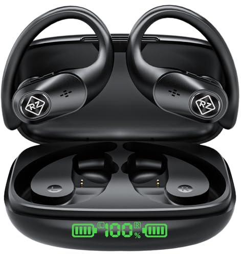 Wireless Earbuds Bluetooth Headphones Wireless Charging Case LED Display 40H Playtime Built in Mic Over Ear buds Waterproof Earphones with Earhooks Deep Bass Sound Headset for Sport Running Workout TV