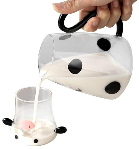 Brocca Per L'acqua In Vetro A Forma Di Mucca - Brocca Per Il Latte Sul Comodino Con Tazza | Brocca In Vetro Con Tazza Di Vetro Carina Brocca Da Tè In Vetro A Forma Di Mucca Acqua Kevidor Brocca Per Il