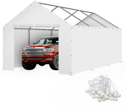 Carport Replacement Canopy Cover Sidewalls for 10x20x9.35FT Frame, Heavy Duty Garage Car Tent Shelter Tarp with Ball Bungees, Waterproof & UV Protected (Frame is not Included) (Grey)
