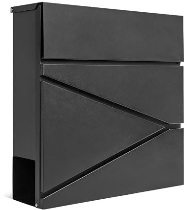 Assorted Collections Boîte aux Lettres Murale avec Porte-journaux, verrouillable avec 2 clés, Design Moderne, Facile à Installer, 37 x 10,5 x 37 cm (Noir)