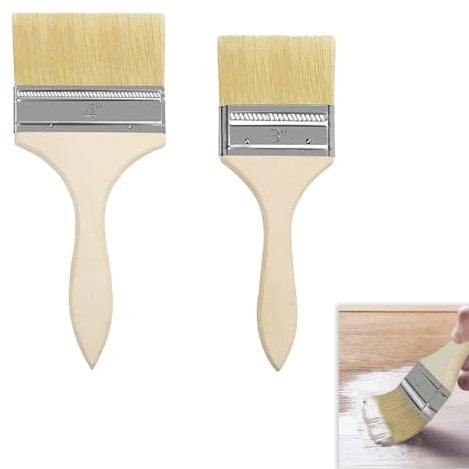 2 Pcs Masonry Paint Brushes, DIY Paint Brush, Boiled Bristle Paint Brushes, 3 Inch & 4 Inch Stain Brush Set for Fence, Wall, Deck, and Furniture Varnishing for Varnish, Paste, Gesso, Limewash