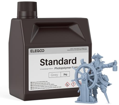 ELEGOO 3D Drucker Resin, UV 405nm Standard Resin mit Hohe Präzision und Schnelle UV-Härtung für MSLA/DLP/LCD 3D Drucker, Photopolymer-Kunstharz Flüssige 3D-Druckmaterialien, Grau 2000g