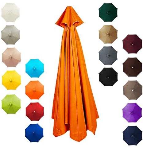 Sonnenschirm Ersatzbezug, Ersatzschirm für den Außenbereich in den Größen 200cm/230cm/250cm/270cm/280cm/300cm/350cm, für Schirmbezug mit 6/8 Rippen, Wasserdicht Polyester-Stoff mit UV-Schutz(Orange,10