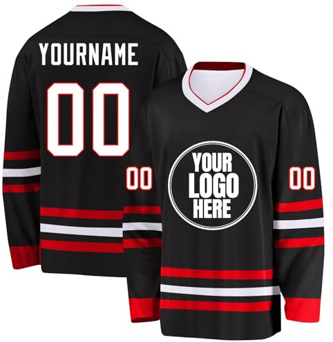 HGWOPGASD Maglia da Hockey su Ghiaccio Personalizzata Personalizzabile con Il Tuo Nome/Numero/Logo. Maglia da Hockey a Maniche Lunghe per Tifosi di Hockey su Ghiaccio, Uomini, Donne e Giovani. A12