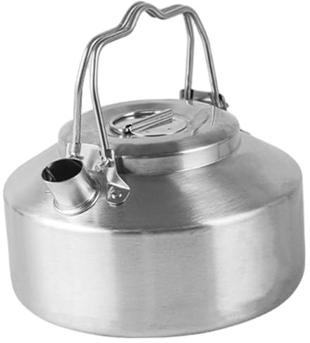 Camping Kettle for Picnic Hiking, Stainless Steel Camping Tea Kettle with Double Handle, Portable Camp Coffee Pot for Bushcraft and Outdoor Campfire Use, 1L