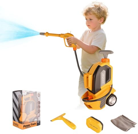 Car Washer Toy Set for Kids - Kids Cleaning Set Car Wash, Kid Pressure Washer with 1700ml Water Tank, Sponge, Water Scraper and Rag, Toy Cleaning Sets for Kid Boys and Girls