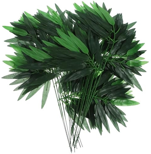 BIUDECO Lot de 20 Feuilles De Bambou Artificielles 9.45X18.90 Pouces Décoration Intérieure Plantes Artificielles pour Maison Bureau Chambre sans Entretien
