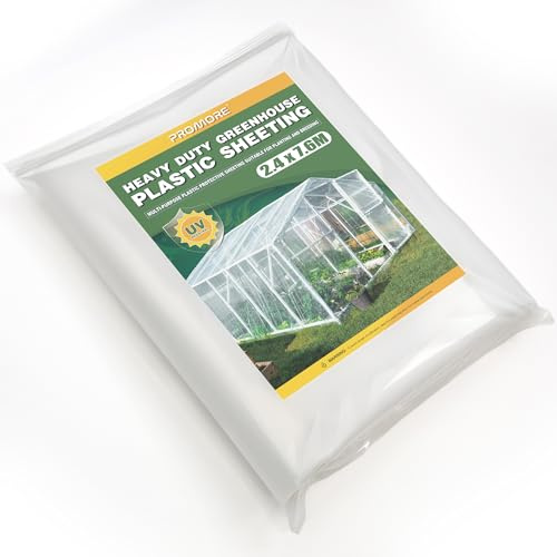PROMORE 2,4 x 7,6 M Bâche pour Serre en Polyéthylène Plastique Transparent Anti-UV 0,15mm Extra épaisse Couverture De Polytunnel Membrane Horticole,Agriculture Bâtiments Plante de Jardin (150Mu/600G)