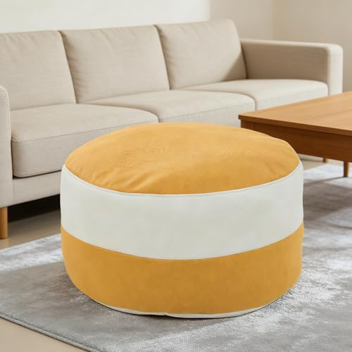 Louis Donné Pouf Bezug Outdoor mit Aufbewahrung, Ungefüllter Ottoman Fußhocker für Patio & Garten, Bean Bag Pouf Hocker für Wohnzimmer, Schlafzimmer & Balkon, Gelb-Weiß