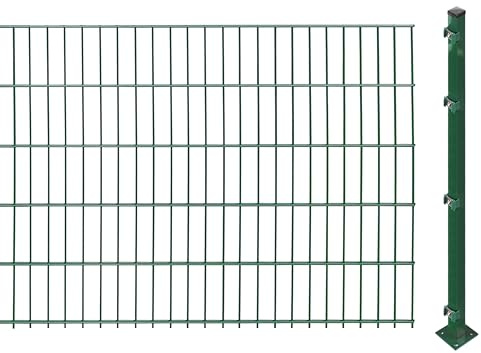 Doppelstabmattenzaun inkl. Pfosten zum Aufschrauben (Höhe: 103 cm, Länge: 4 m) | Doppelstabmatten in Grün | UV- und witterungsbeständig