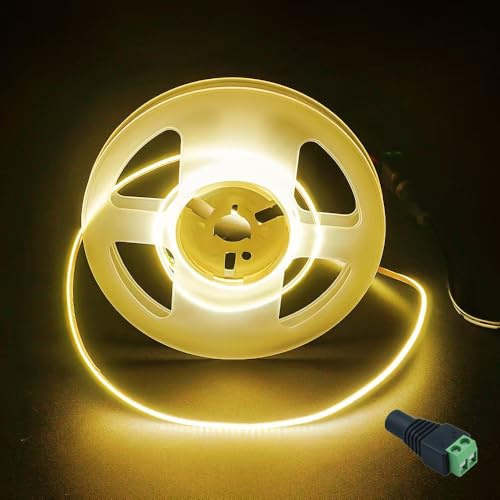 JBdusn 12V COB LED Streifen 3000K, 5m Flexibel Hohe Dichte 2mm Breite LED Strip 480LEDs/m Schneidbar LED Licht Band Selbstklebend fürSchlafzimmer Küche DIY Beleuchtungsprojekt(Ohne Netzteil)