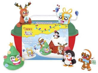 Jovi Play&Fun Christmas Adventure Set mit Weihnachtsfiguren, 24 Tabletten à 15 g, zuschneidbar und Modellierwerkzeuge, Weihnachtshandwerk für Kinder ab 3 Jahren