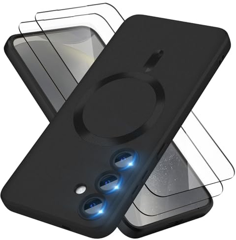 X-level für Samsung Galaxy S25 Hülle, Kompatibel mit MagSafe, 1 Handyhülle Samsung S25 Case und 2 Schutzfolie, Kameraschutz Vollständiger, Dünn Weiche Kratzfest Matt Schutzhülle - Schwarz