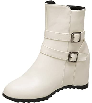 Stivali Da Donna Con Zeppa Interna Stivaletti Con Cerniera Laterale E Doppia Fibbia Stivaletto Tinta Unita Eleganti Alla Scarponcini Casual Comode Antiscivolo Tronchetti Impermeabili Per Raduno Festa