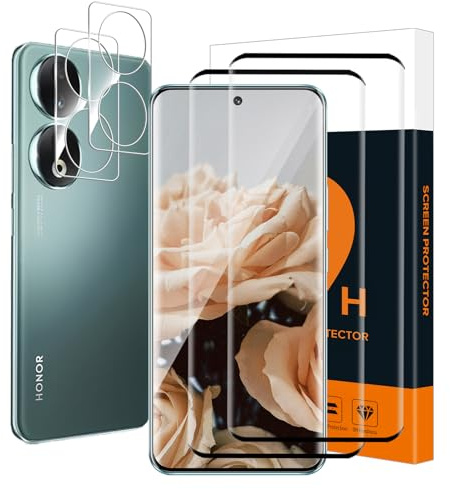 Carantee 2+2 pièces Verre Trempé pour Honor 90 5G, Dureté 9H vitre protection, Caméra Protecteur, 3D plein écran, Haute Sensibilité, à l'épreuve des bulles, Grande clarté Honor 90 protection écran