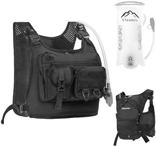 Running Vest for Women Men, Hydration Water Backpack with Adjustable Straps, Lightweight & Breathable Design, Reflective Chest Pack with 2L Water Bladder, Ideal for Running, Hiking and Cycling, Black