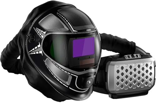 ANDELI PAPR Schweißhelm Gebläseunterstützung TH3P - 180° Panorama LED | 99,97% Filtereffizienz EN12941, 1/1/1/2 Optik, 200 L/min, automatische Abdunklung, für MIG/MAG/WIG/MMA，Schweißmaske