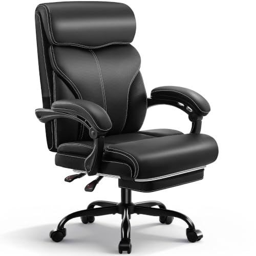 Coscendo Ergonomischer Chefsessel mit Fußstütze bis 180 kg, Schwarz | Kunstlederbezug, verstellbare Armlehnen, hohe Rückenlehne, Liegefunktion, ideal für Büro & Homeoffice