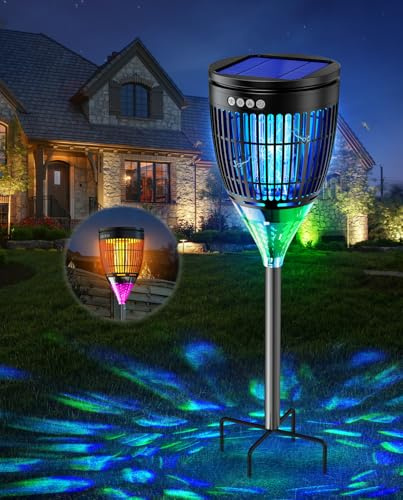 Dnenellr Lampe Anti-Moustique Solaire d’Extérieur | Destructeur d’Insectes Électrique 4200V, IPX5 Étanche, Rechargeable USB-C, avec Piquet pour Jardin, Pelouse