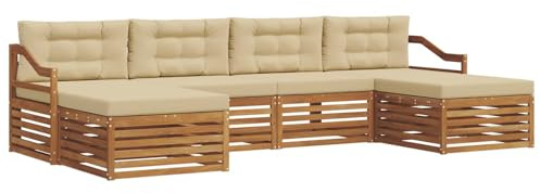 vidaXL Sofagarnituren 6 pcs Natur und Beige Massivholz Akazie, Akazienholz Sofa, Moderne Gartenmöbel, haltbare Sitzgruppe, Bequeme Möbel für Terrasse und Garten