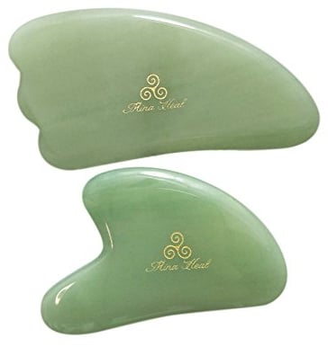 Mina Heal Jade Massagegerät aus Naturstein 2er Set für Gesichtstraffung, Anti-Aging, Anti-Falten Massage & Gesicht Gua Sha