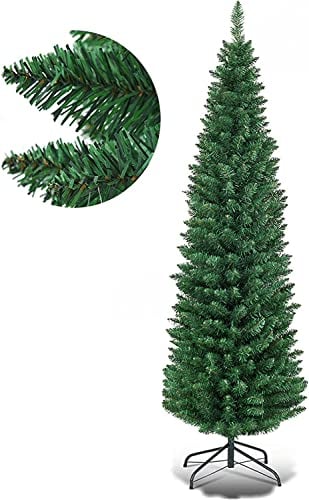 COSTWAY 150cm Bleistift Weihnachtsbaum, künstlicher Tannenbaum mit Metallständer, Christbaum PVC Nadeln, Kunstbaum Weihnachten ideal für Zuhause, Büro, Geschäfte und Hotels, Grün (150cm)
