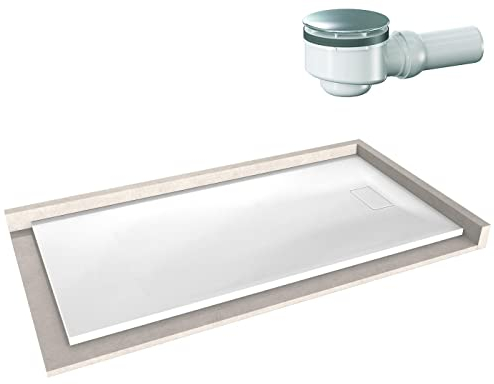 BERNSTEIN Duschtasse 90x180 cm Weiß matt Flache Bauhöhe, Duschwanne der GT-SERIE aus SMC, Rechteckiges Duschbecken mit Gefälle, SMC -Duschwanne komplett mit Ablaub Dallmer Orio