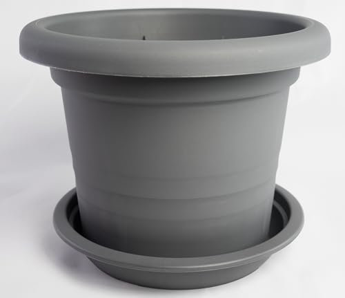Pot de fleurs Montana avec soucoupe, en différentes couleurs et tailles, couleur : anthracite, diamètre : 50 cm
