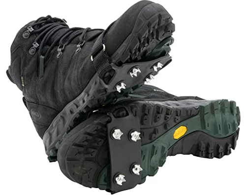 Slidefix Schuhspikes mit Edelstahl Zähne, Noppen, Klampen, Eisspikes, Schuhkralle Spikes als Schneekette für den Schuh oder Stiefel in Universal 4 Spikes Anti rutsch Hilfe, Wandern, Nagelschuhe.