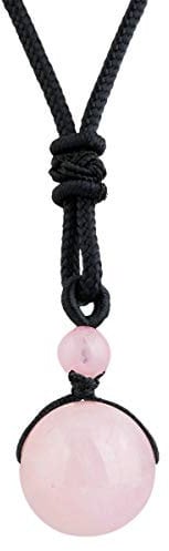mookaitedecor Quartz Rose Yoga Pendentif Perles Rondes Pierre Collier Corde Ajustable pour Homme Femme Noël Saint-Valentin