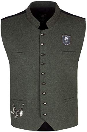 Wiesnrocker Moderne Trachtenweste für Herren in Hell-, Dunkel-Grau, Khaki/Schwarz und Khaki/Camouflage, Gilet mit Charivari, Größe S bis XXXL
