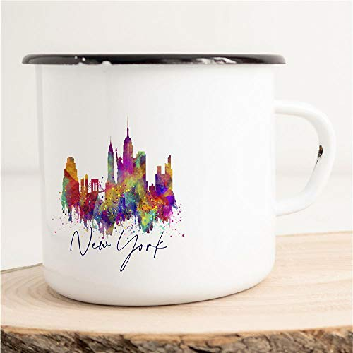 Huuraa Emaille Tasse New York Geschenk Kaffeebecher Vintage 300ml New York Geschenkidee