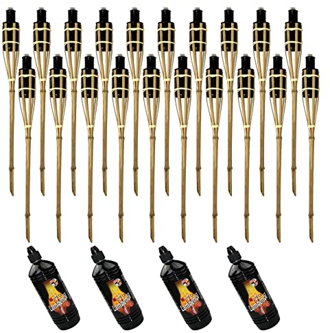 Moritz 20x Bambusfackeln Fackel 60 cm Standard Natur + 4X 1000ml Lampenöl Gartenfackel Ölfackeln Garten Deko Öllampe Wegleuchte
