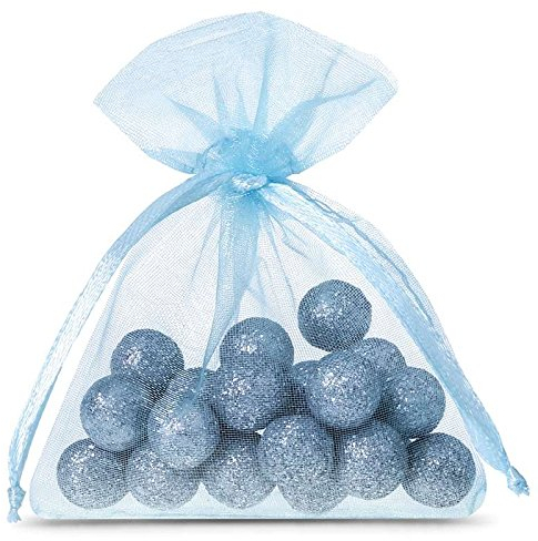 SAKETOS Organzasäckchen 25 Stück Geschenkbeutel Organzasäckchen bunt Schmuckbeutel Verschiedene Größen mit Kordel Hochzeit Geschenk Stoffsäckchen Gastgeschenke I 10 x 13 cm - Himmelblau