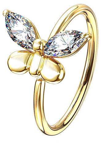 Continuous Ring Piercing Schmetterling mit Zirkonia Glitzer Kristallen Septum Tragus Helix Nase Lippe Nasenring Ohr Knorpel Gold