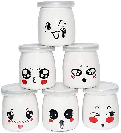 FFan 6pc Pot Yaourt en Verre avec Couvercles hermétiques 200 ML/136 GR Pot Yaourt pour yaourtiere Multicuiseur Thermomix, SEB, Cookéo