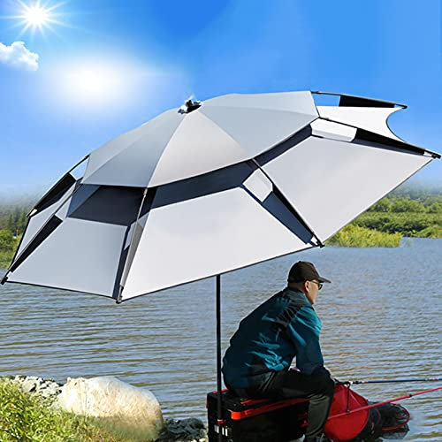 Refue Sombrilla Redondo para Playa, jardín, terraza, Pesca, protección UV50+, 16 Fibras de Vidrio, Gris/Negro, Parasol Exterior con Funda Protectora (Color : Gray, Size : 220CM/7.2ft)