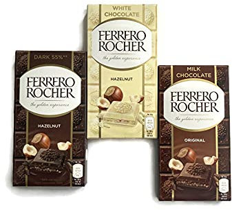 Ferrero Rocher Bar Variété de chocolat au lait et noisette Chocolat noir 55% $ Chocolat au lait de noisette et noisette Original