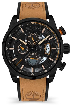 Timberland Callahan Herren Chronograph Analog 46mm Edelstahl/Leder Braun-Schwarz, Wasserdichtigkeit: 5 bar, TDWGF2102603