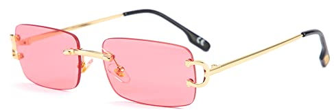 kachawoo Kleine Retro-Sonnenbrille, rechteckig, randlos, Vintage, männlich, weiblich, Sonnenbrille, UV400, rahmenlose Geburtstagsgeschenke für Mädchen (gold with pink)