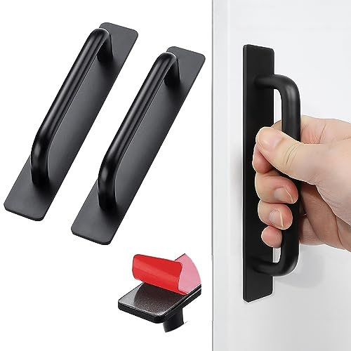 shuokang 2 Stück Selbstklebende Möbelgriffe, Aluminium Schrankgriffe, Schubladengriffe, Türgriffe, Ohne Bohren Griff für Kleiderschrank, Küche, Schiebetür, Balkontür (148mm, Schwarz)
