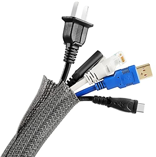 AGPTEK 13mm-3m Kabelschlauch, selbstschließend Kabelkanal, Flexibler gewebter Kabelmantel, Kabelmanagement für Schreibtisch, TV, Computer, PC, Kabelschutz für Hund, Katze