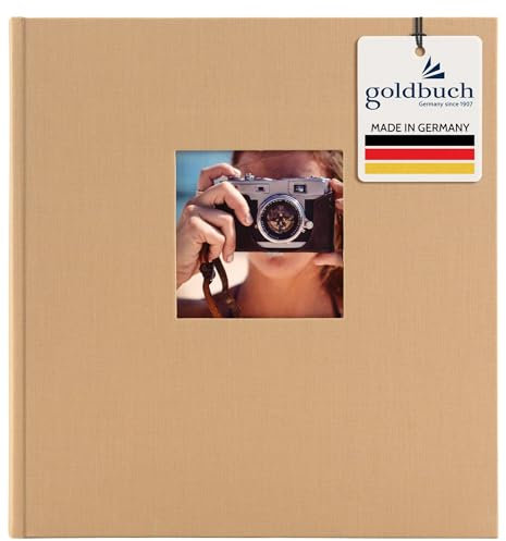 goldbuch 27 846 Bella Vista Fotoalbum mit Bildausschnitt Beige, Erinnerungsalbum im Format 30 x 31 cm, Foto Album 60 schwarze Seiten mit Pergamin-Trennblättern, Fotobuch mit Leineneinband, Sandfarben