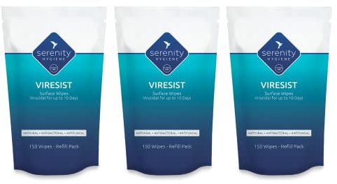Antibacterial Cleaning Wipes - Viresist 10 Day Residual Protection - Sanitising Surface Wipes for all Hard Surfaces- Made in UK - Refillable Pouch of 150 Large Strong Wet Wipes - Refill Pack of 3