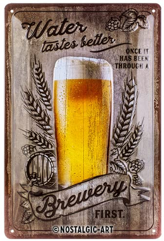 Nostalgic-Art Retro Blechschild, 20 x 30 cm, Water Tastes Better Beer – Geschenk-Idee für Bier-Fans, aus Metall, Vintage Design mit Spruch, Blechschilder Sprüche, Bier-Deko
