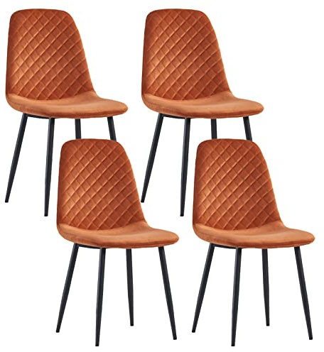 JYMTOM Chaises Salle à Manger avec Dossier Rembourée,Lot 4 Chaises Scandinaves Salle de Cuisine pour Salle de Séjour,Chaises à Manger de Salon, Pieds en Métal(Ensemble 4,Orange)